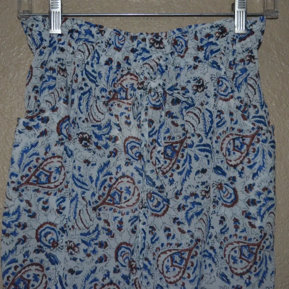 NWT $189 Sz XS Xirena Tayler Blue White Mosaic Drawstring Casual Comfy Pants